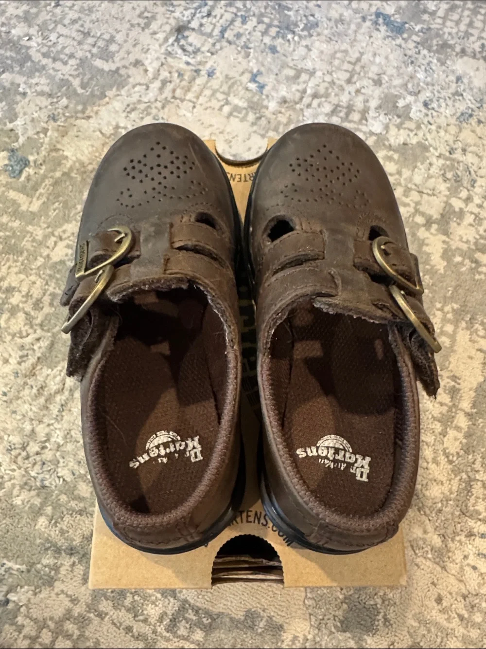 Dr. Martens Dark Brown 8065T Double-Buckle Kids Mary Jane Shoes